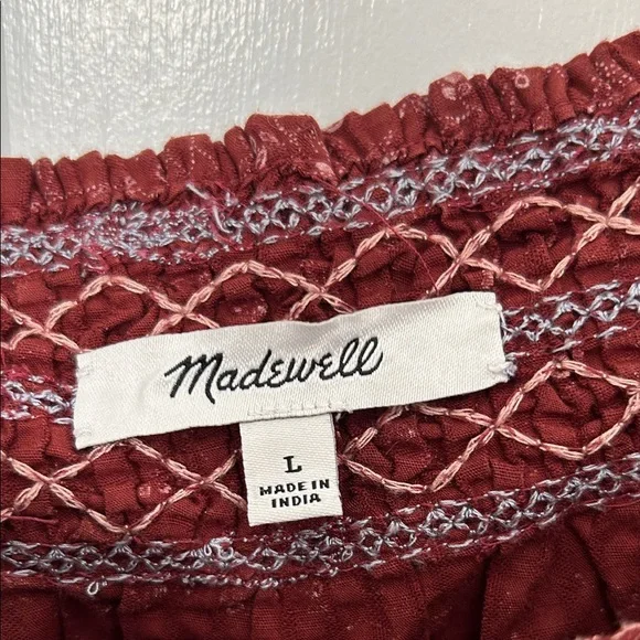 Madewell Burgundy Embroidered Square-Neck Blouse - Picture 2 of 6